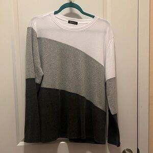 White and Gray Colorblock Crewneck Sweater